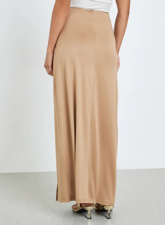 Styli Women Khaki Knot Detail Maxi Skirt